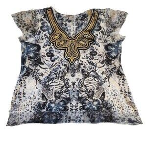 New Directions Weekend Black White Sequin Embellished Wintop Size 1X